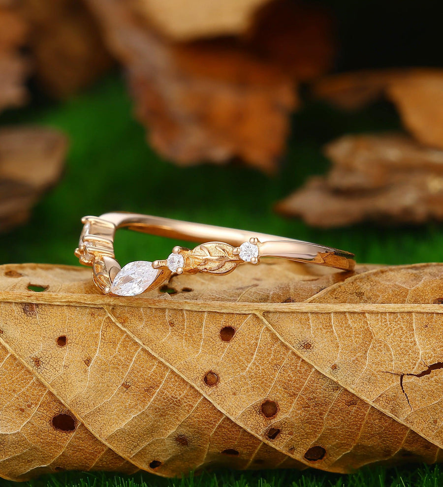 Leaf Branch Band Bridal Dainty Moissanite Anniversary Band - Esdomera