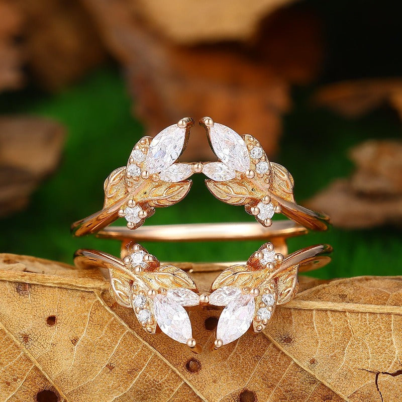 Leaf Enhancer Moissanite Wedding Band Personalized Ring Gifts - Esdomera