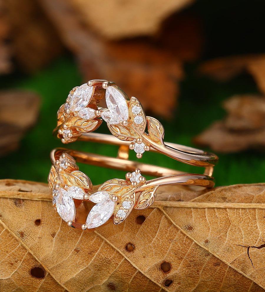 Leaf Enhancer Moissanite Wedding Band Personalized Ring Gifts - Esdomera