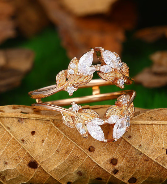 Leaf Enhancer Moissanite Wedding Band Personalized Ring Gifts - Esdomera