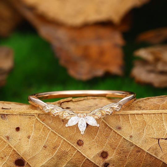 Leaf Floral Wedding Ring Stacking Matching Promise Ring - Esdomera