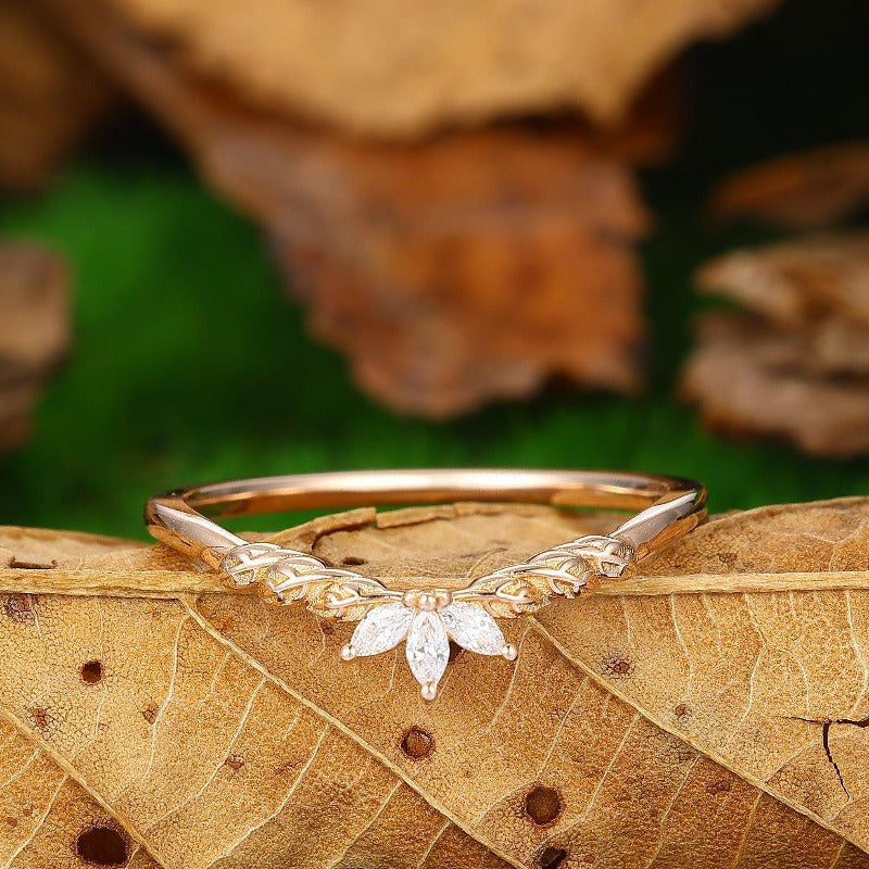 Leaf Floral Wedding Ring Stacking Matching Promise Ring - Esdomera