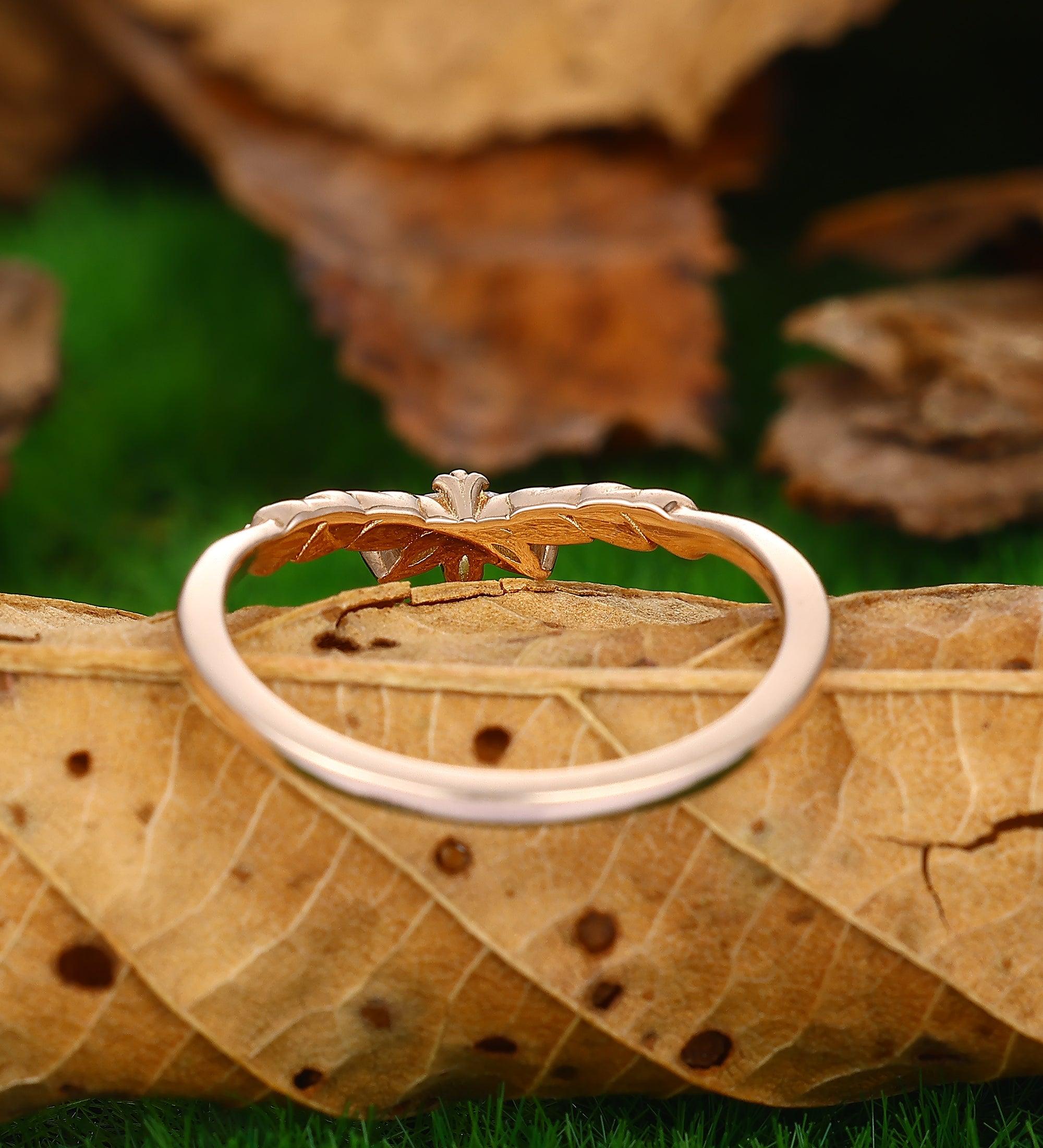 Leaf Floral Wedding Ring Stacking Matching Promise Ring – Esdomera.com