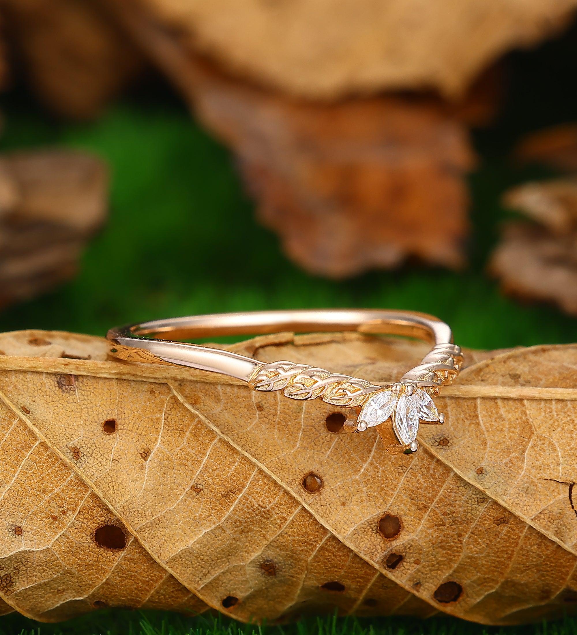 Leaf Floral Wedding Ring Stacking Matching Promise Ring – Esdomera.com