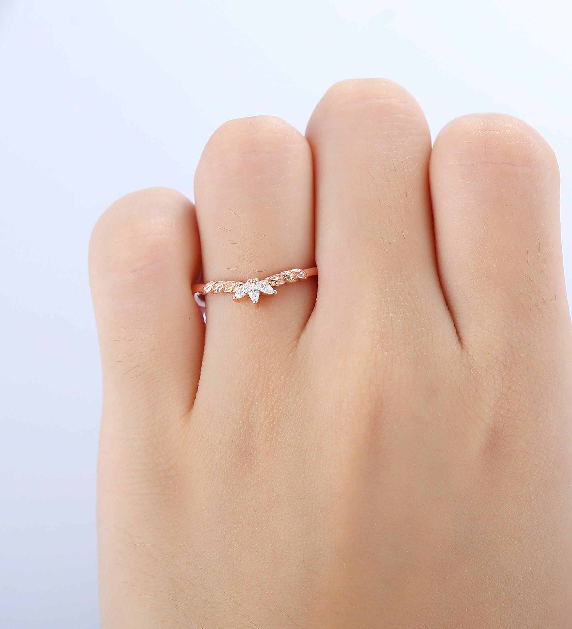 Leaf Floral Wedding Ring Stacking Matching Promise Ring – Esdomera.com