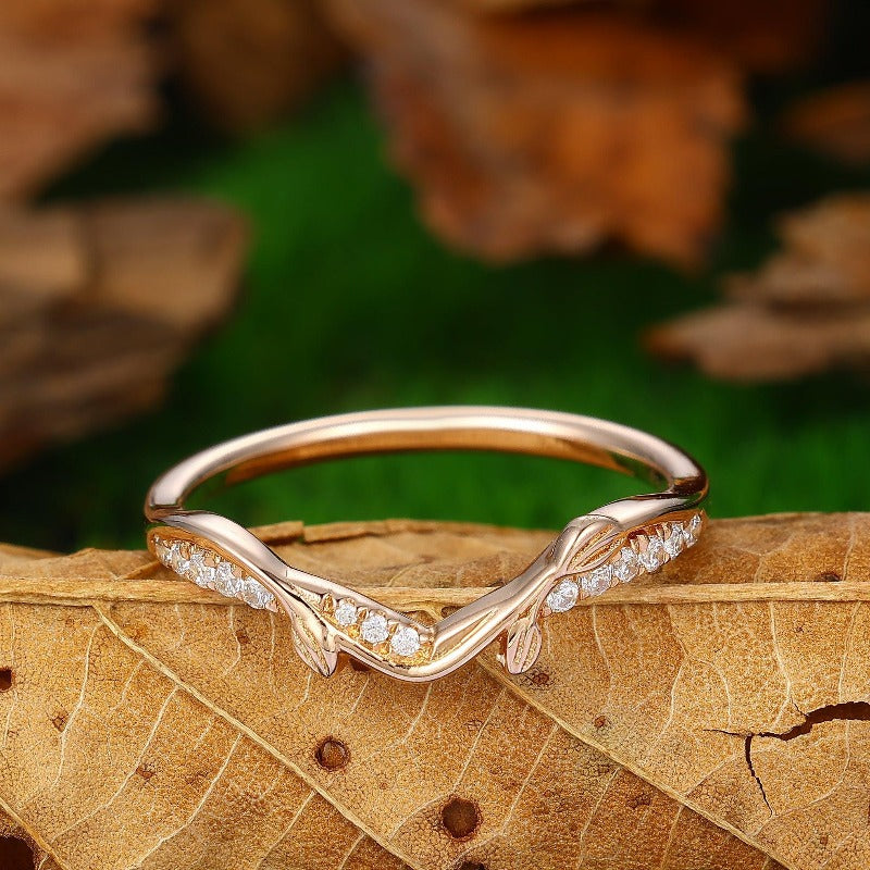 Leaf Gold Matching Band Moissanite Wedding Ring For Women - Esdomera