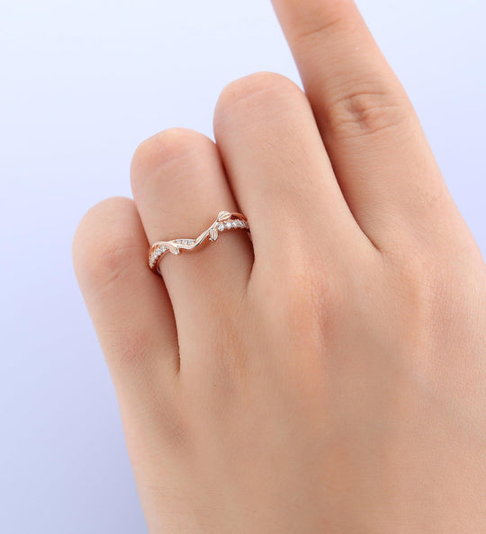 Leaf Gold Matching Band Moissanite Wedding Ring For Women - Esdomera