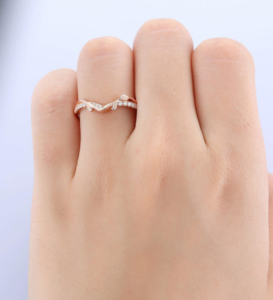 Leaf Gold Matching Band Moissanite Wedding Ring For Women - Esdomera