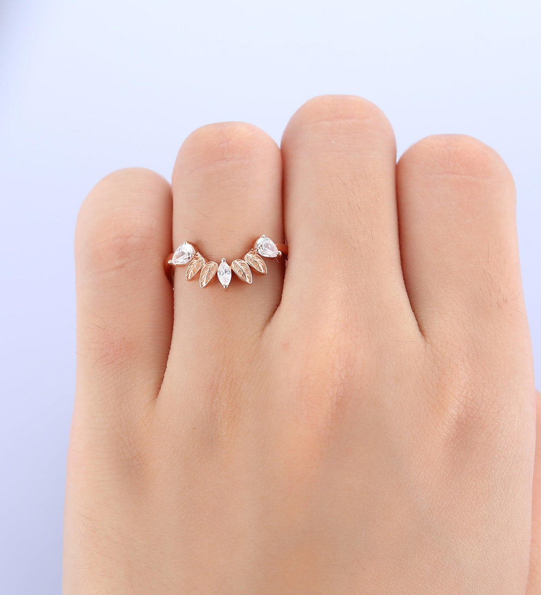 Leaf Moissanite Promise Bridal Ring Matching Band Ring - Esdomera
