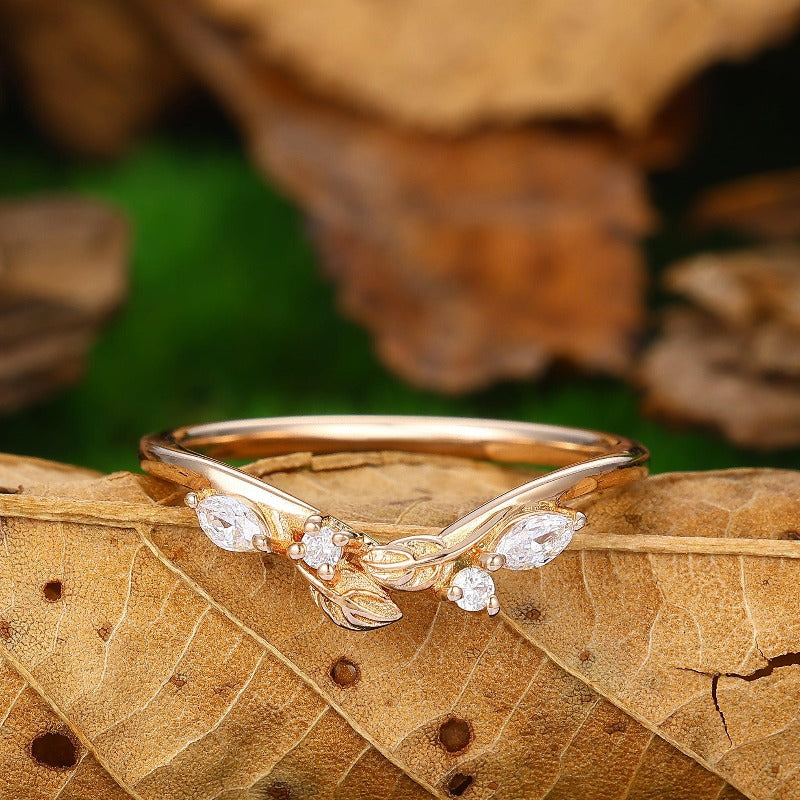 Leaf Stacking Matching Moissanite Ring Jewelry Gift for Lover - Esdomera