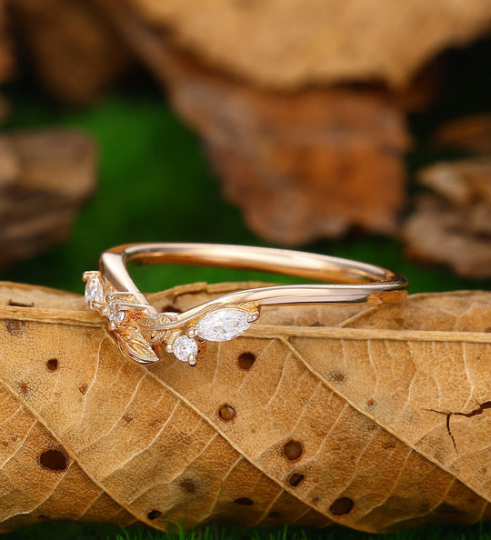 Leaf Stacking Matching Moissanite Ring Jewelry Gift for Lover - Esdomera