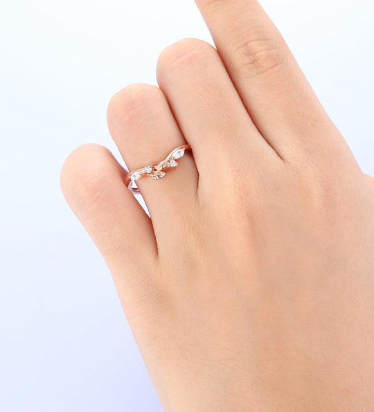 Leaf Stacking Matching Moissanite Ring Jewelry Gift for Lover - Esdomera