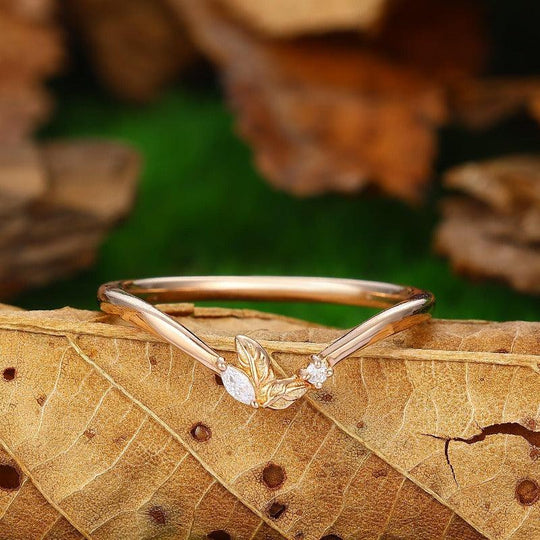Leaf Stacking Ring Bridal Wedding Promise Anniversary Ring - Esdomera