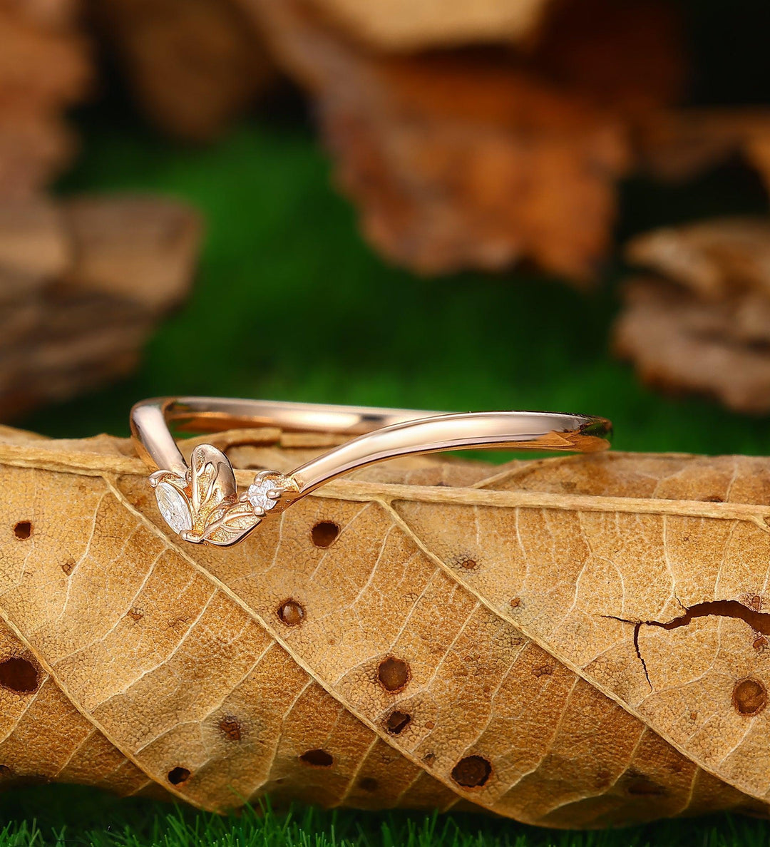 Leaf Stacking Ring Bridal Wedding Promise Anniversary Ring - Esdomera
