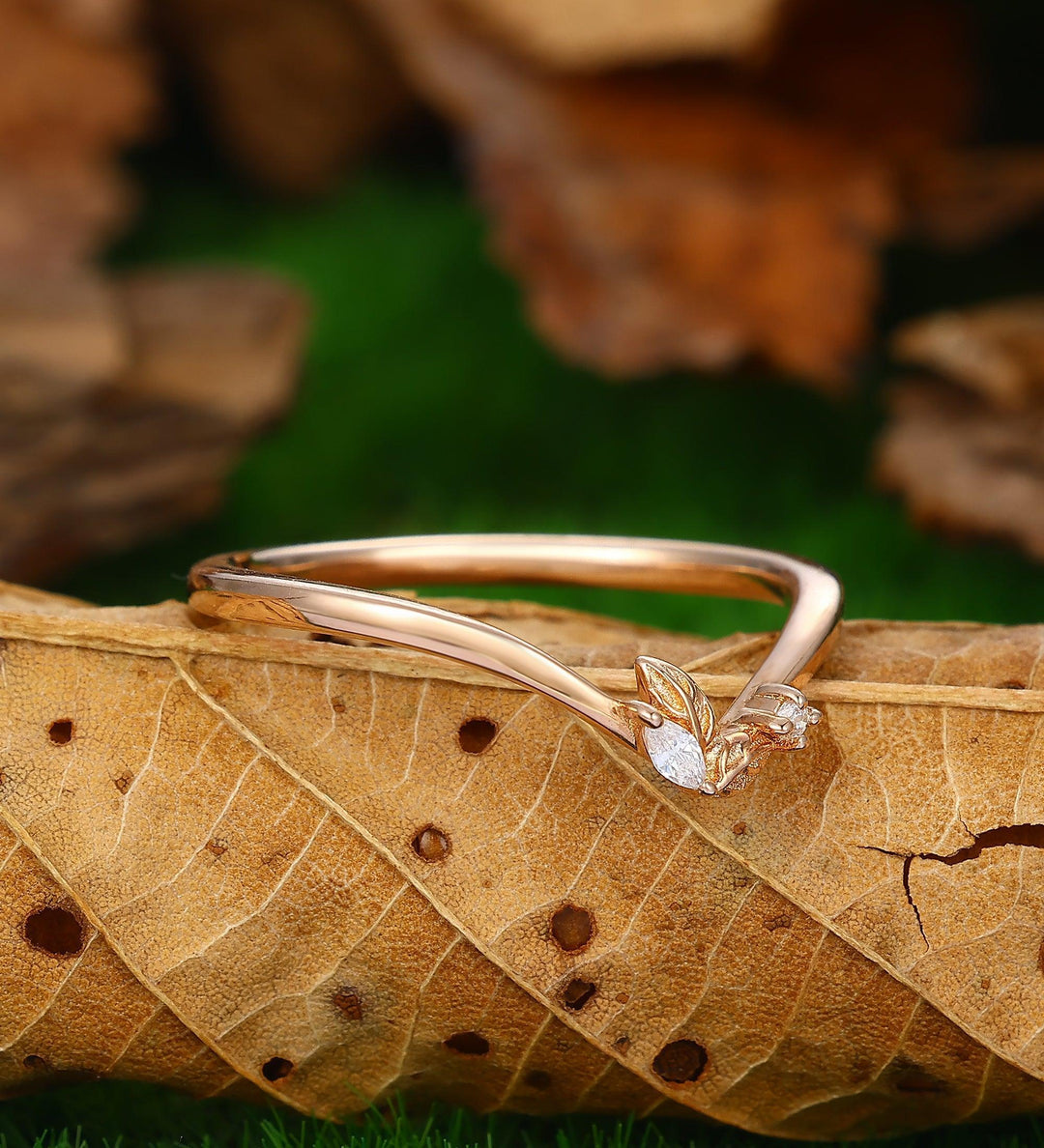 Leaf Stacking Ring Bridal Wedding Promise Lab Grown Diamond Ring - Esdomera