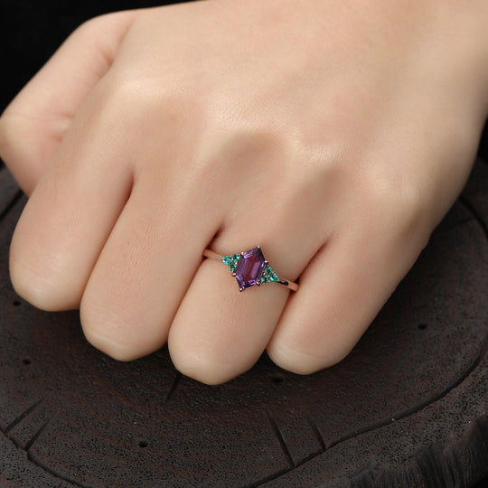 Long Hexagon Amethyst Engagement His and Hers Wedding Band Couples Ring Set - Esdomera