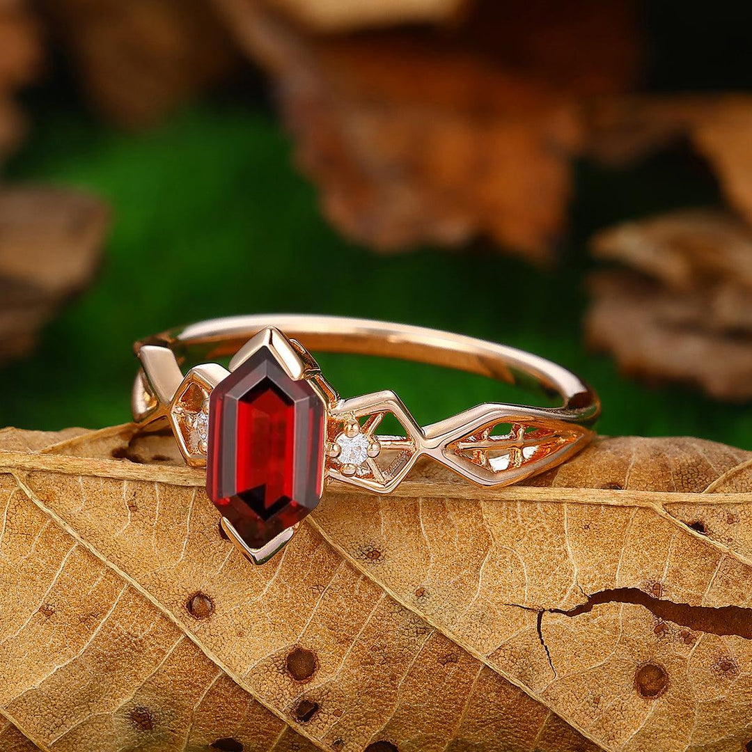 Long hexagon Cut Natural Red Garnet 925 Sterling Silver