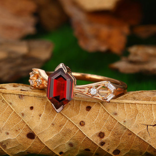 Long Hexagon Cut 1.8CT Natural Red Garnet 14k Solid Gold Anniversary Ring Gift - Esdomera