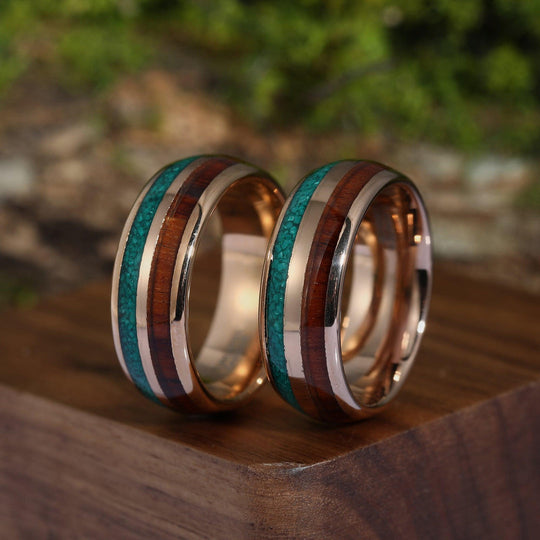 Malachite Koa Wood Friendship Rings Whiskey Barrel Mens Matching Rings for Friends