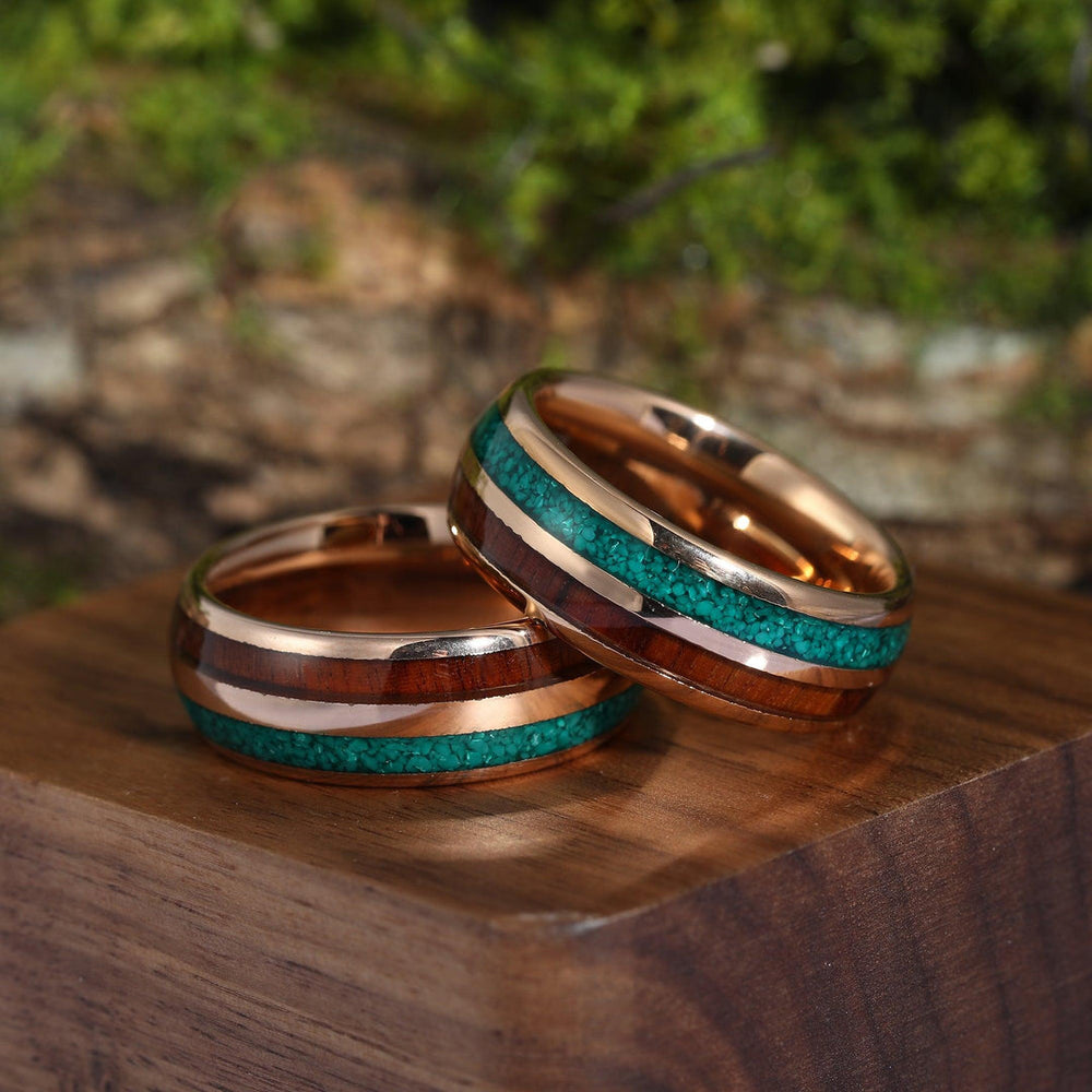 Malachite Koa Wood Friendship Rings Whiskey Barrel Mens Matching Rings for Friends