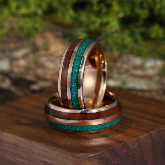 Malachite Koa Wood Friendship Rings Whiskey Barrel Mens Matching Rings for Friends