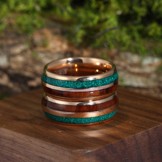 Malachite Koa Wood Friendship Rings Whiskey Barrel Mens Matching Rings for Friends