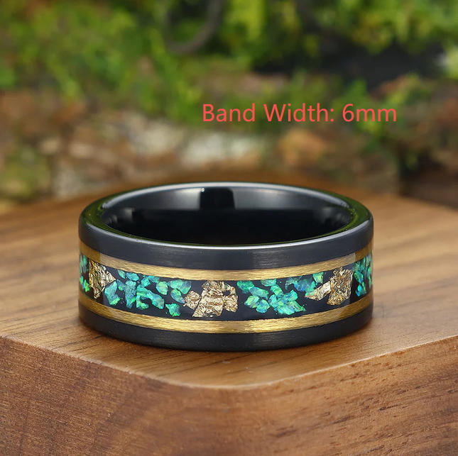 Custom Order - 6mm Blue Green Opal Gold Foil Tungsten Wedding Band -  Esdomera.com