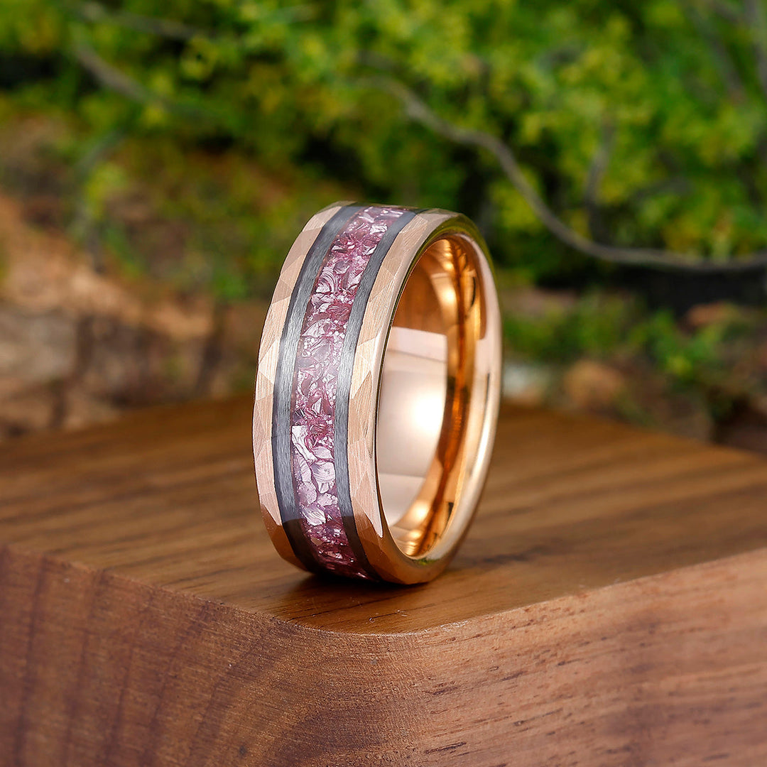 Custom Order-Men's 8mm Tungsten Ring Rose quartz Inset Wedding