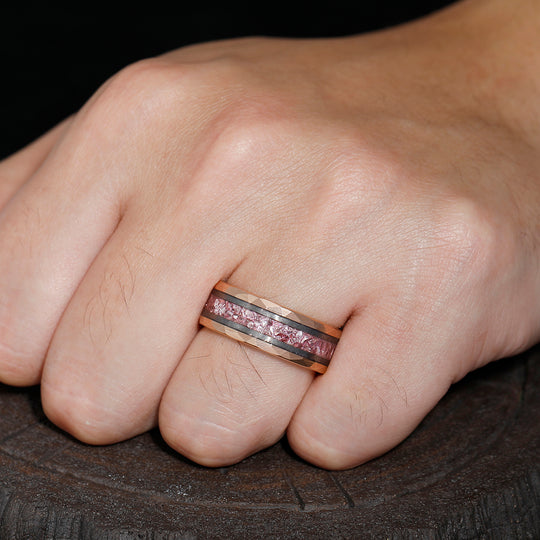 Men's 8mm Tungsten Ring Pink Sapphire Inset Wedding Ring - Black, Rose Gold, Yellow Gold Anniversary & Promise Ring - Esdomera