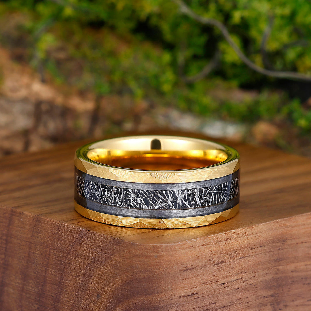 Men's 8mm White Meteorite Inlay Tungsten Wedding Band – Rose Gold