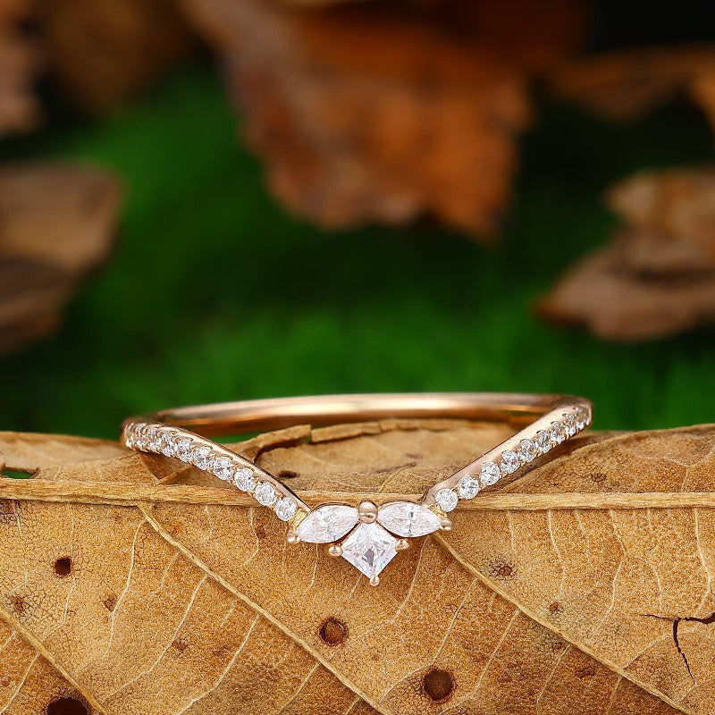 Micro Pave bridal half eternity Art Deco Unique Moissanite Bridal Wedding Ring Band - Esdomera