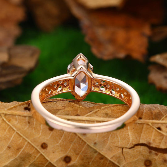 Minimalist Design 1.1 CT Long Hexagon Cut Natural Morganite 18k Gold Engagement Ring - Esdomera