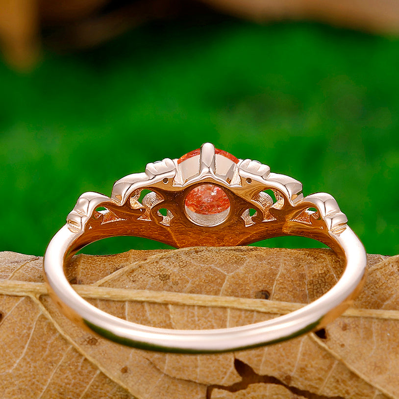 Minimalist Pear Cut Hammered Orange Sunstone Vines Branches Engagement Ring Promise Bridal Ring - Esdomera