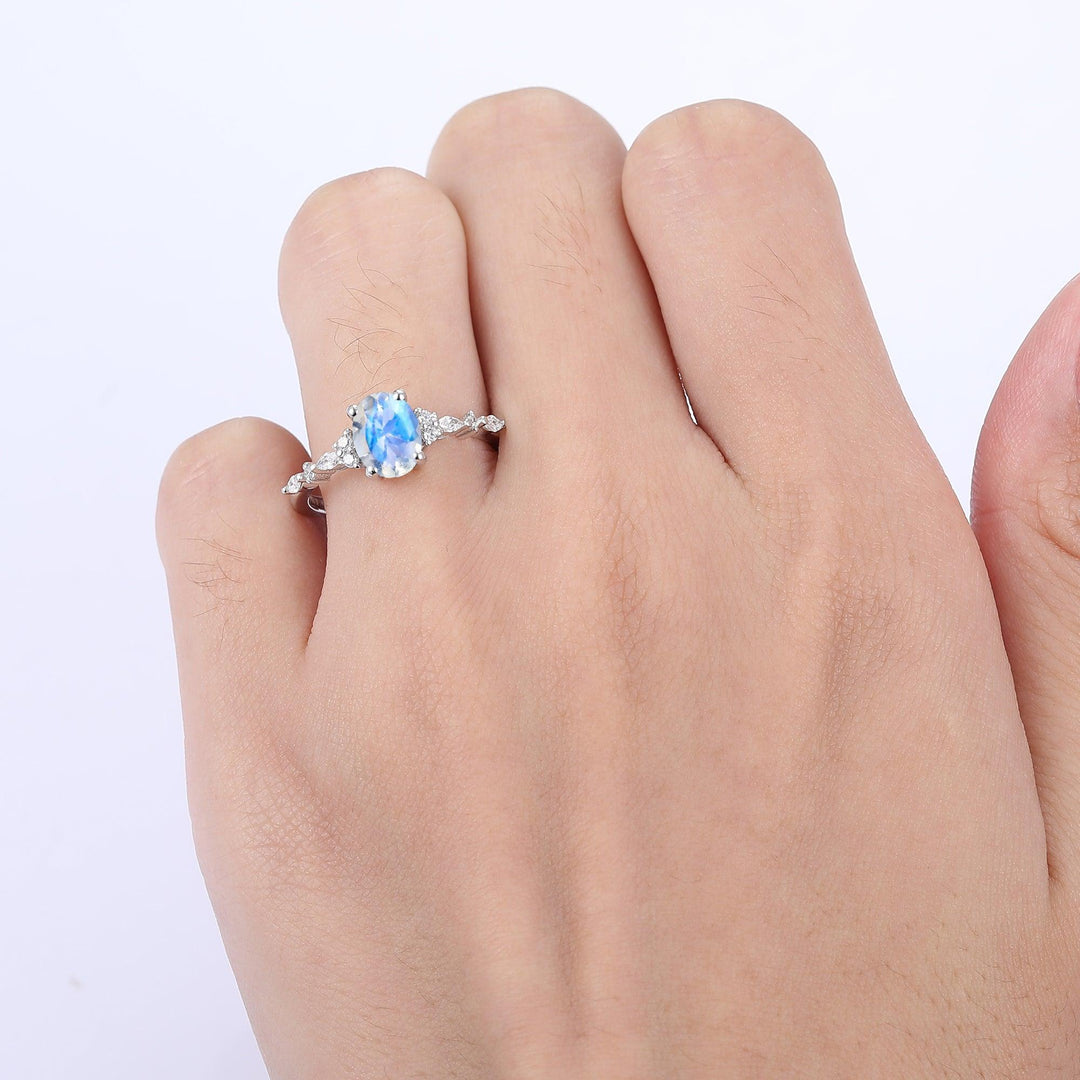 Minimalist Prong Setting Oval Cut Moonstone Engagement Ring Women Wedding Ring - Esdomera