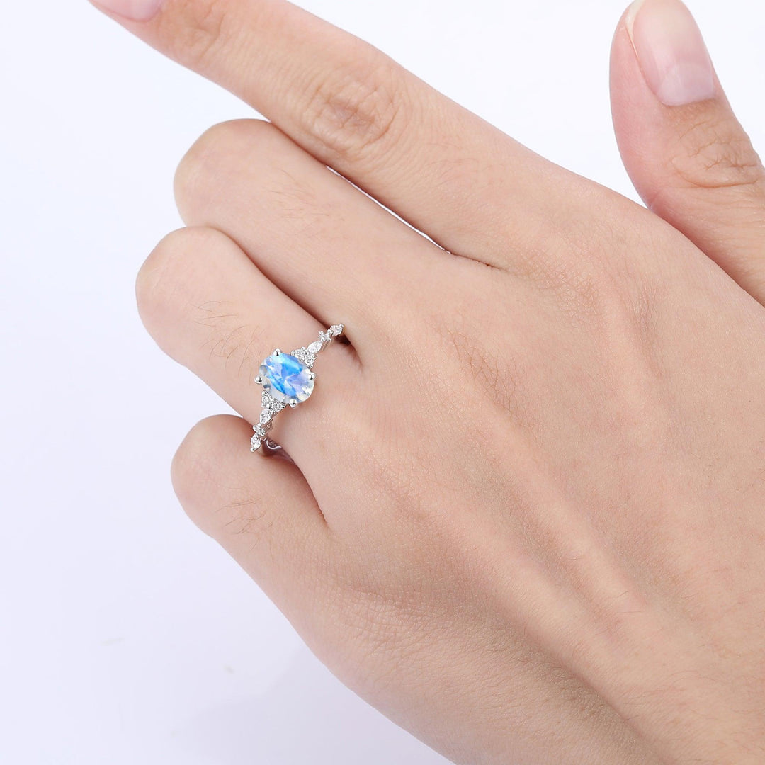 Minimalist Prong Setting Oval Cut Moonstone Engagement Ring Women Wedding Ring - Esdomera