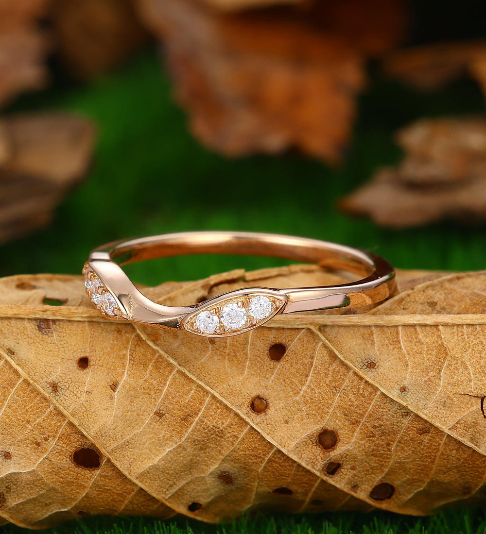Minimalist Wedding Band Cluster Moissanite Stacking Ring Antique Bridal Wedding Ring Women - Esdomera