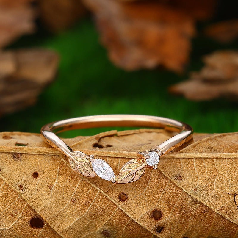 Moissanite Wedding Band Rose Gold Diamond Curved Wedding Band - Esdomera