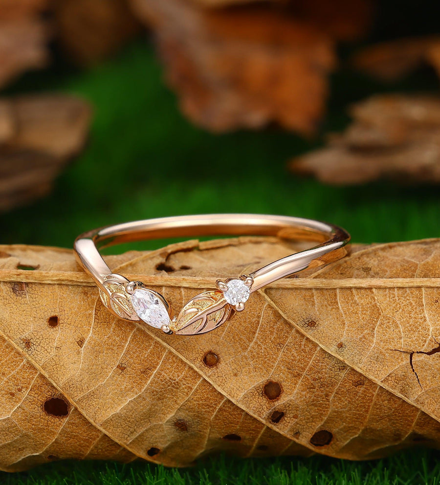 Moissanite Wedding Band Rose Gold Diamond Curved Wedding Band - Esdomera