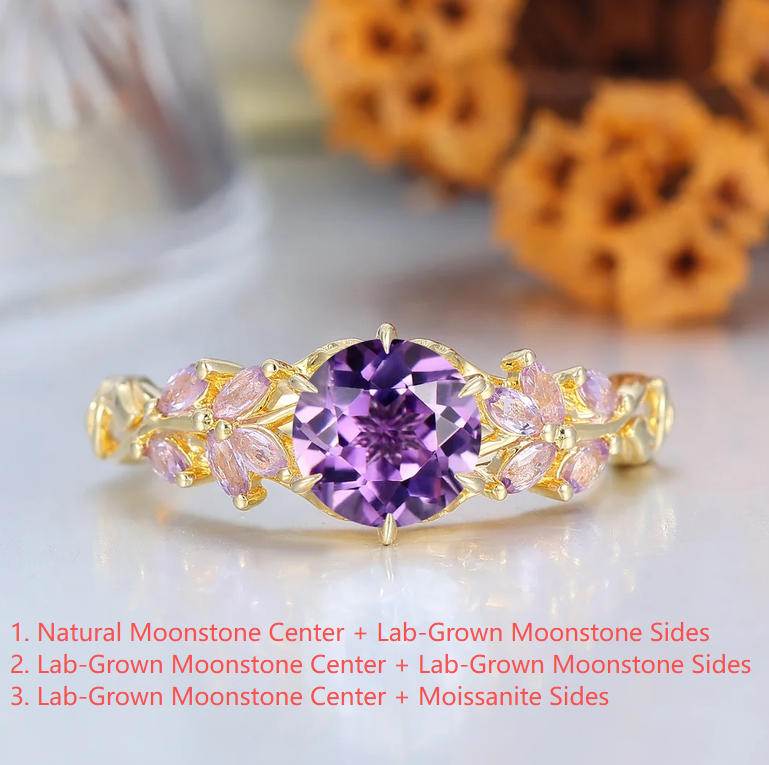 Custom Order - Dainty 14K Gold Moonstone Cluster Engagement Ring