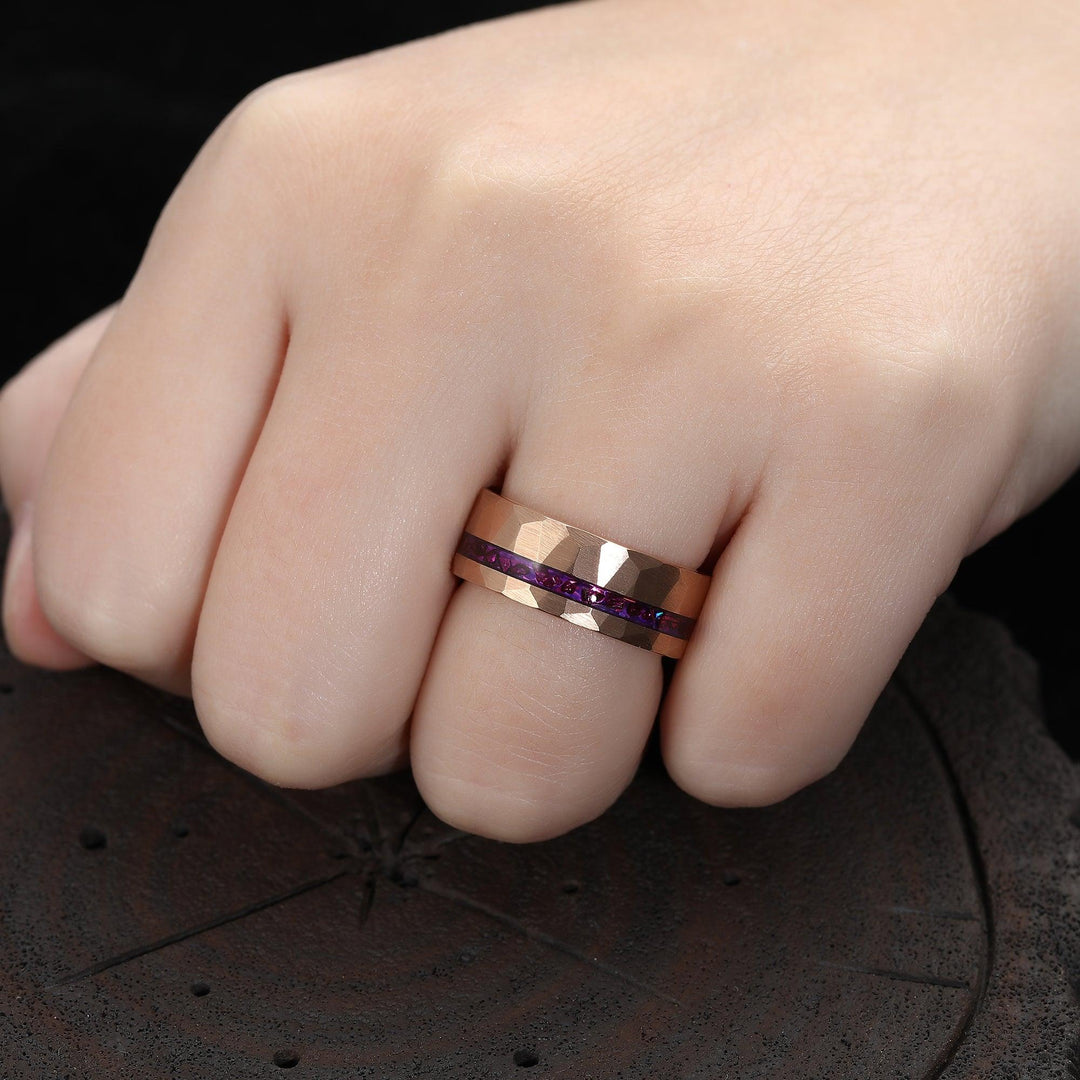 Natural Amethyst Couples Ring His and Hers Wedding Band Rose Gold February Birthstone Ring Purple Gems - Esdomera