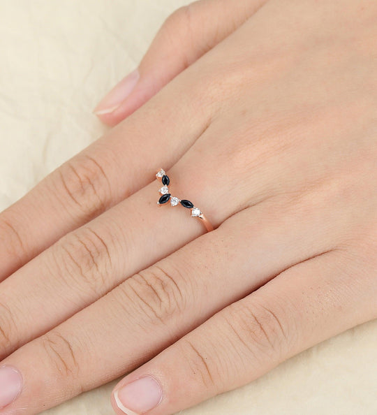 Natural Black Spinel Moissanite Bridal Stack Ring Wedding Ring - Esdomera