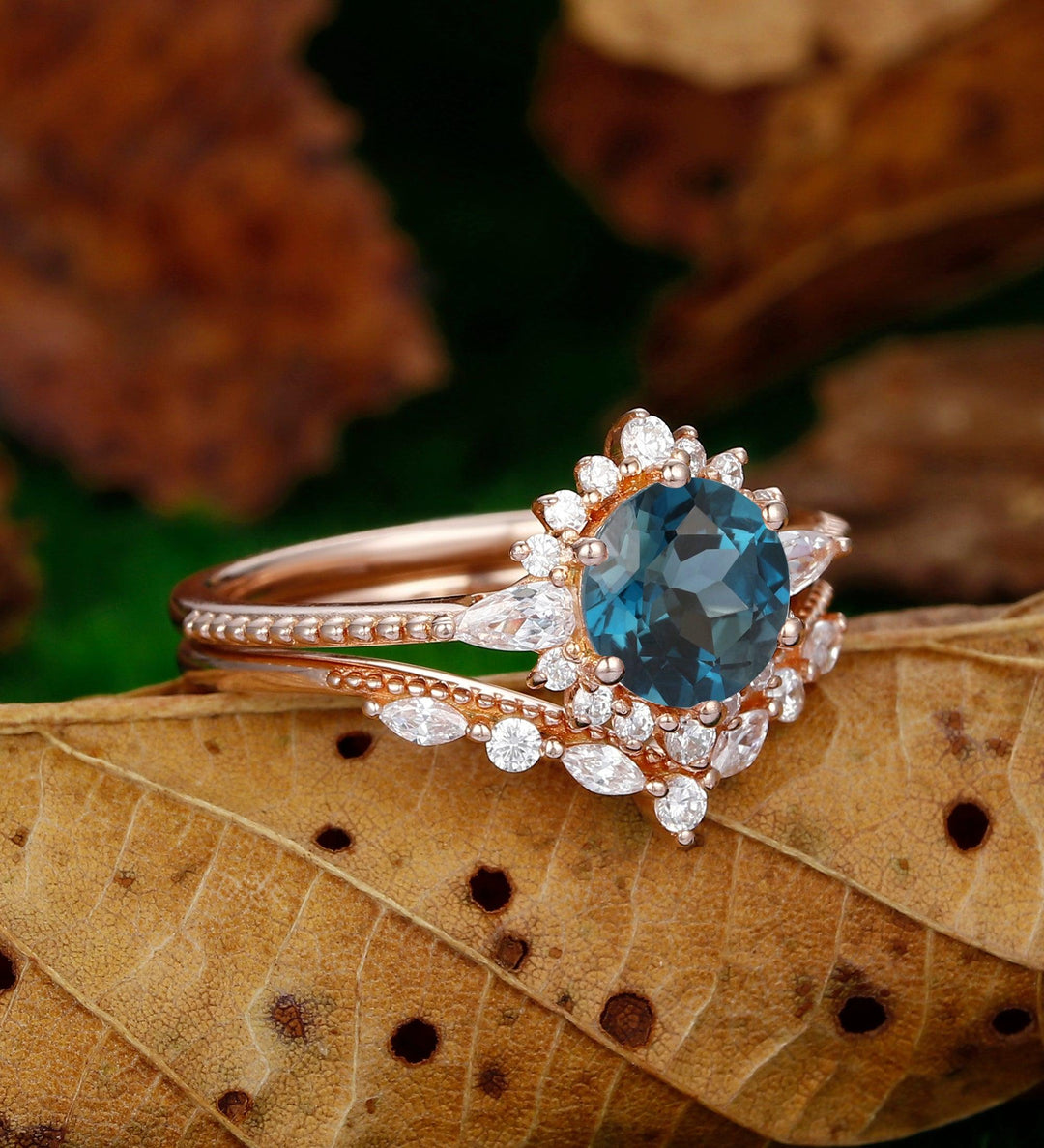 Natural London Blue Topaz Enagement Ring Dainty Round Shaped Blue Gemstone Promise Anniversary Ring - Esdomera