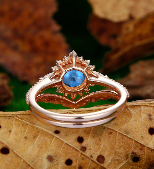 Natural London Blue Topaz Enagement Ring Dainty Round Shaped Blue Gemstone Promise Anniversary Ring - Esdomera