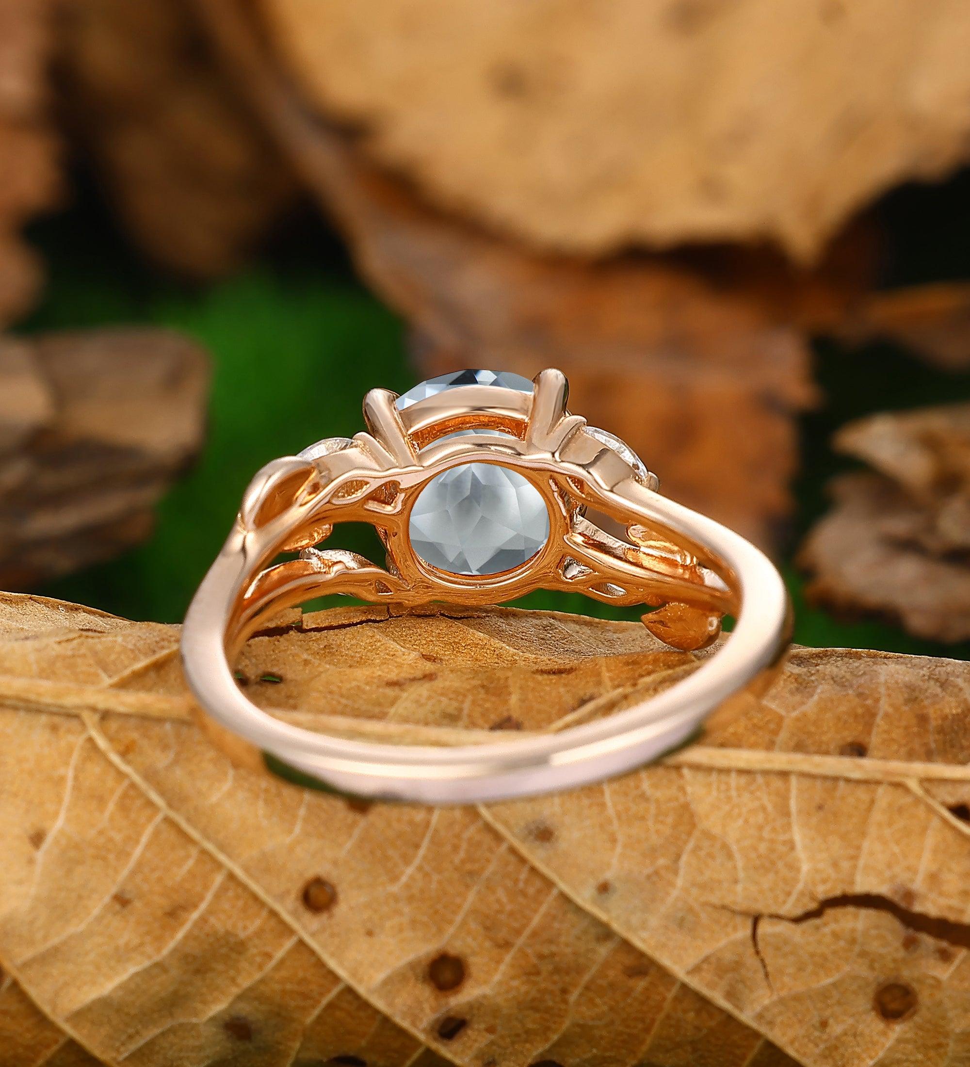 Nature Inspired 2Carat Natural Aquamarine Ring Delicate Leaf Twigs