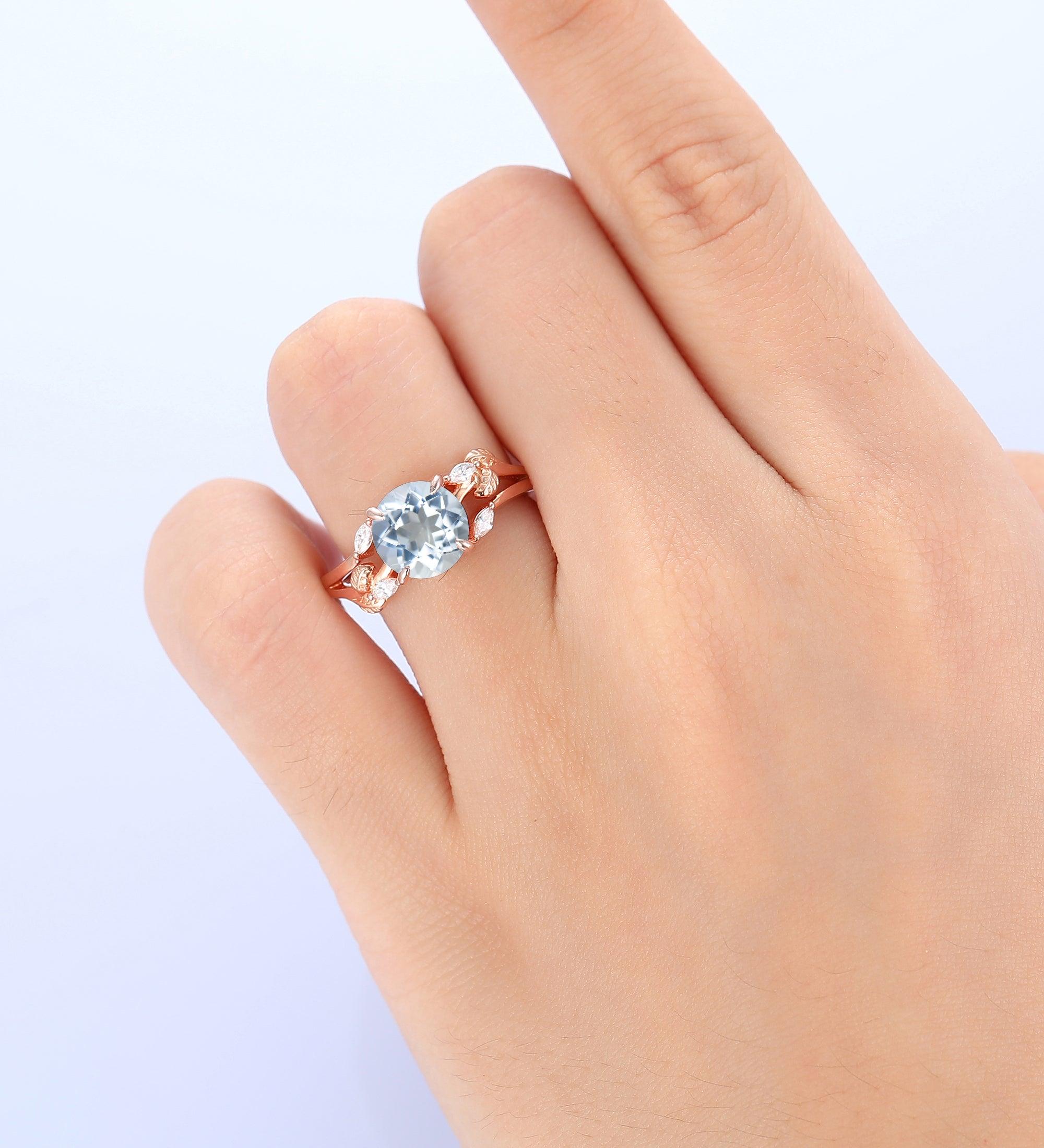 Nature Inspired 2Carat Natural Aquamarine Ring Delicate Leaf Twigs