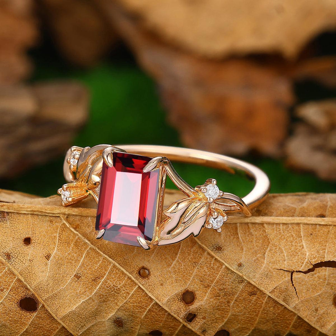 Nature Inspired 925 Sterling Sliver Red garnet Leaf Twist Band Ring - Esdomera