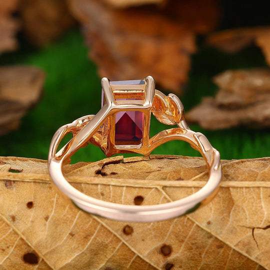 Nature Inspired Leaf Twist Design 14k Solid Gold Natural Red Garnet Engagement Ring - Esdomera