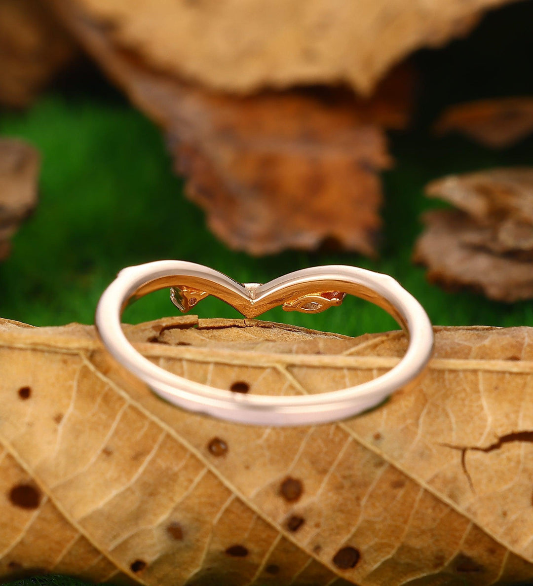 Nature Inspired Moissanite Wedding Band Rose Gold Ring - Esdomera