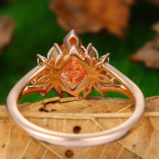 Noble Petal Orange Sunstone Engagement Ring Orange Gemstone Promise Women Ring - Esdomera