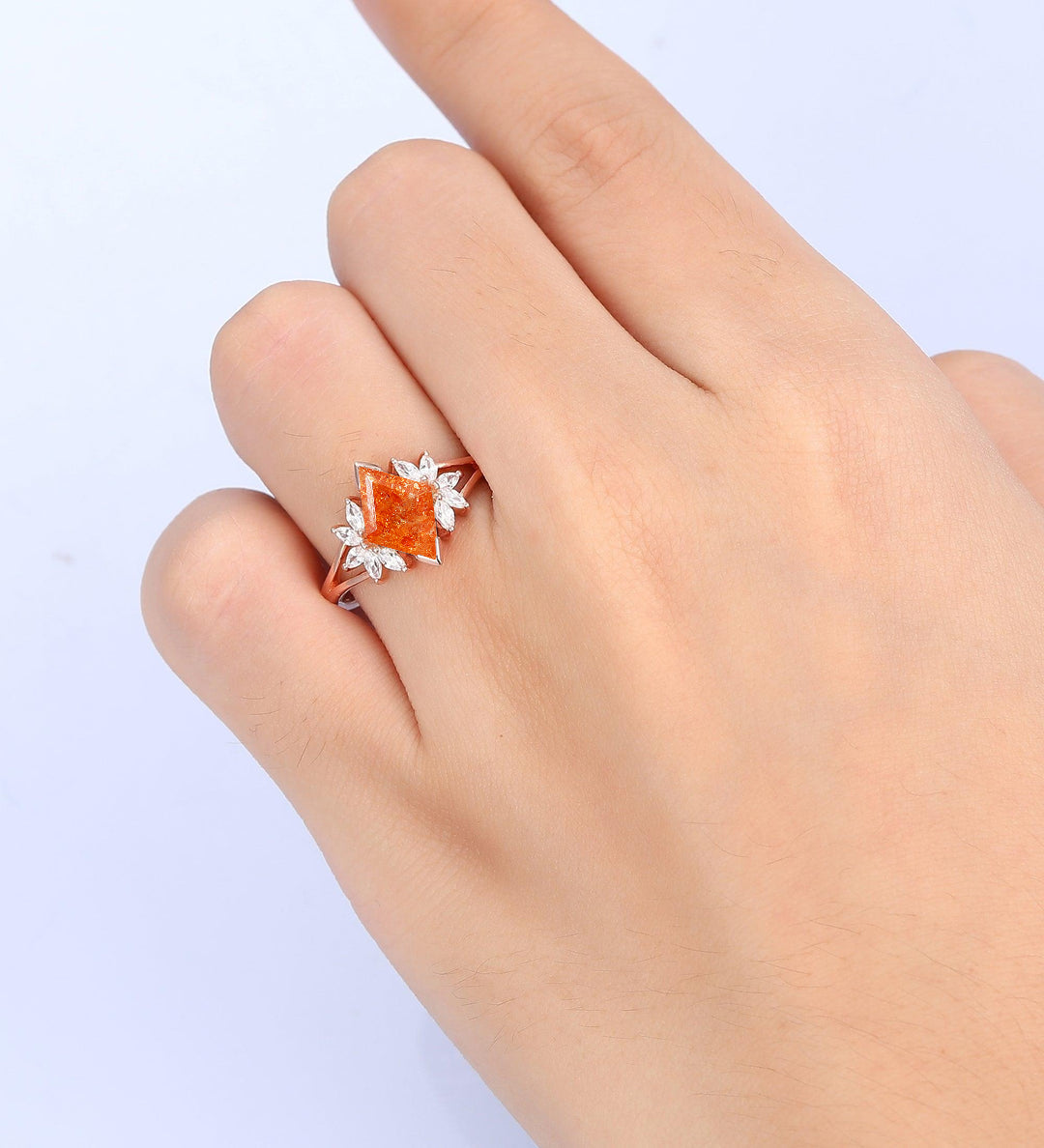 Noble Petal Orange Sunstone Engagement Ring Orange Gemstone Promise Women Ring - Esdomera